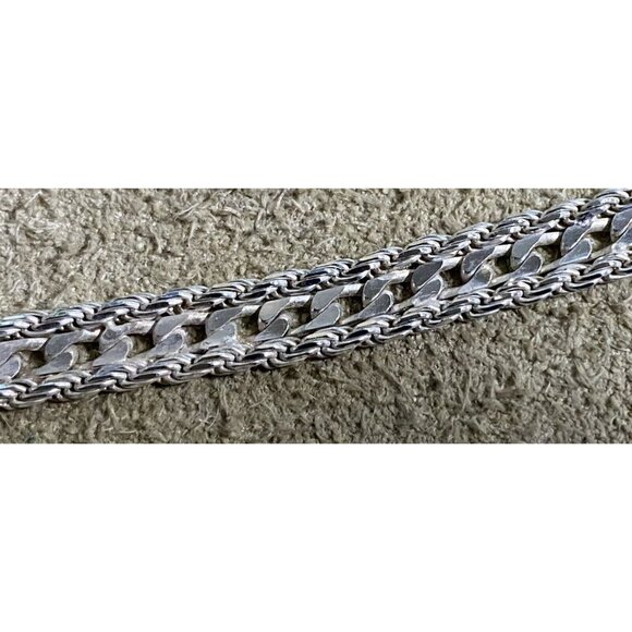 Italian .925 Silver Fancy Rope & Figaro Chain Bracelet 7" Vintage 10.9g - Picture 7 of 9